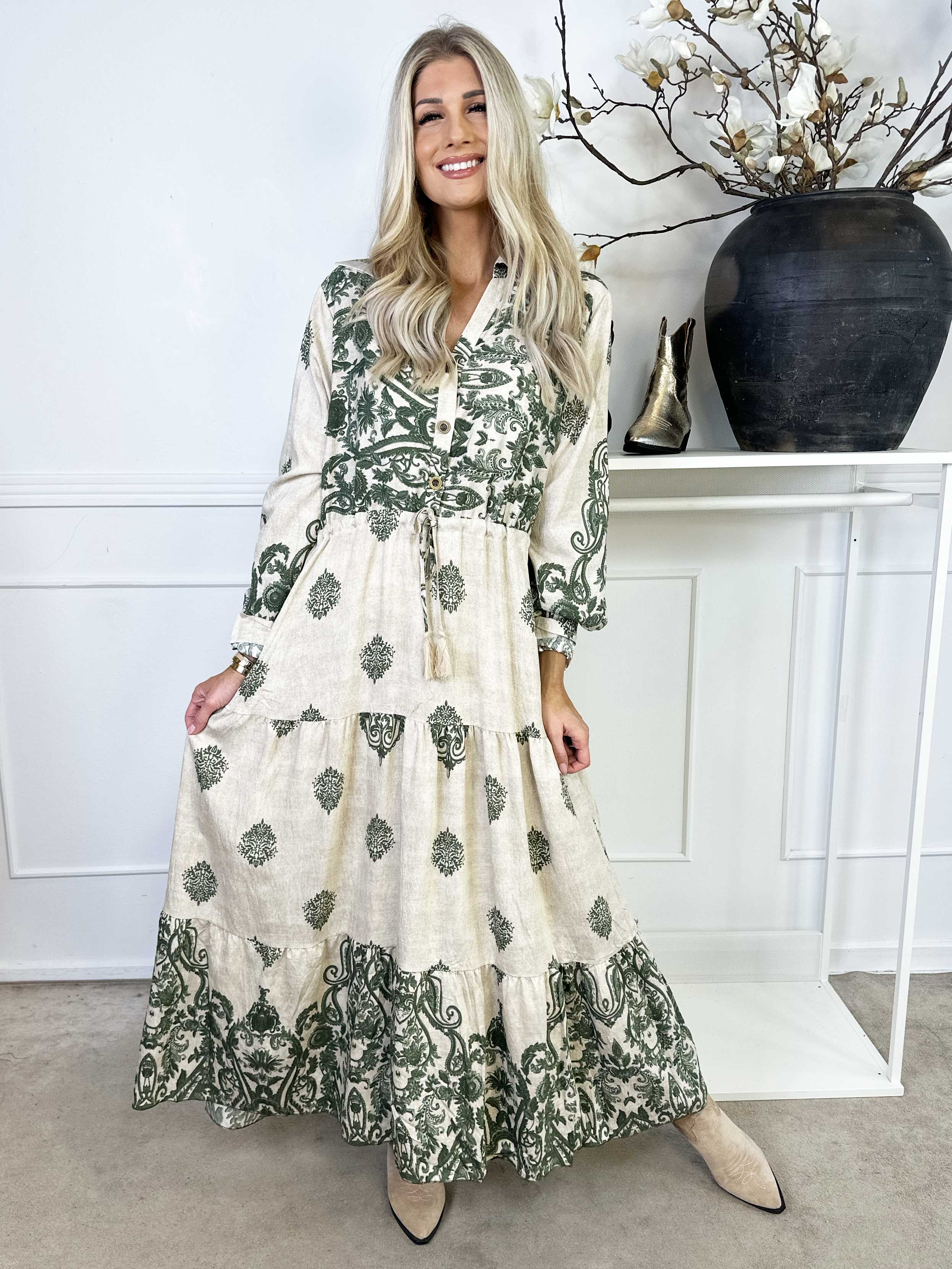 Kira - Lang boheme kjole med mønster